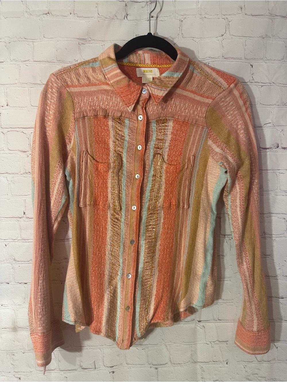 Maeve Anthropologie Striped Wool Blend Shirt Top Boho 10
